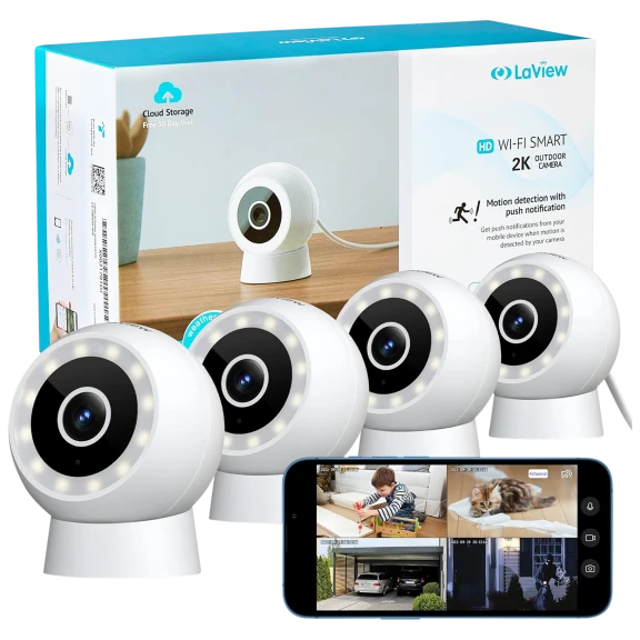 4-Pack: LaView 2K HD Indoor/Outdoor WiFi Smart Security Cameras