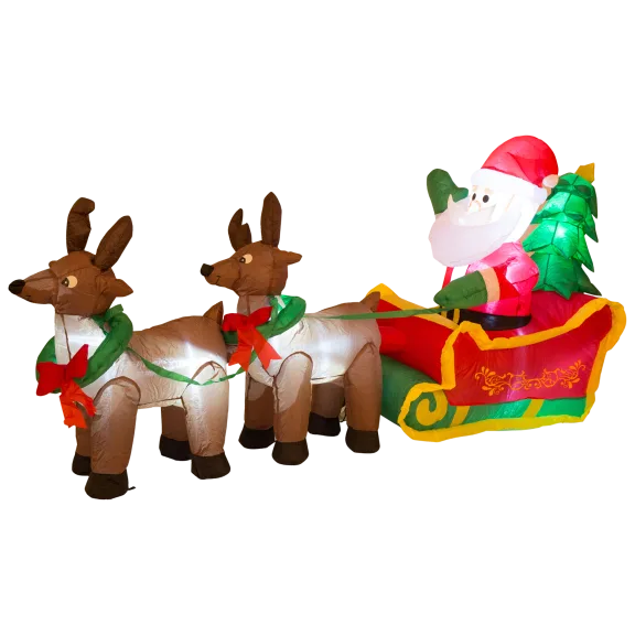 Glitzhome 7ft Lighted Inflatable Santa Sleigh Decor
