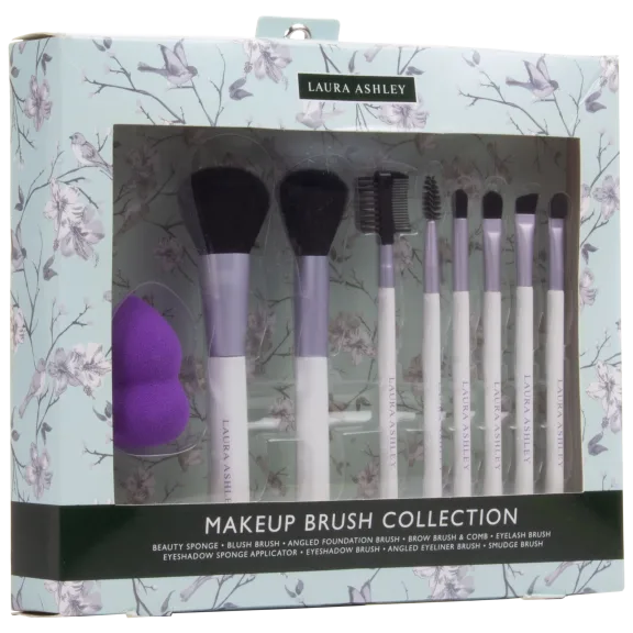 Laura Ashley 9-Piece Make Up Brush Set with Beauty Sponge