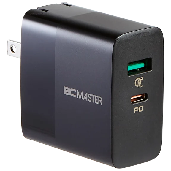 BCMaster 2-Port Wall Charger 30W USB-C PD and 18W USB-A