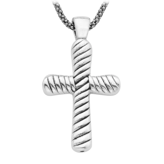 A&M .925 Sterling Silver Ribbed Cross 18" Necklace
