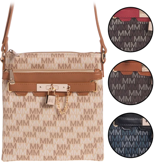 Lock & Chain Patterned Crossbody Bag by Milan Imports