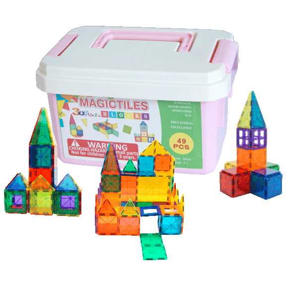 Magic Tiles 49 Piece Magnetic Tiles Set with Storage Case