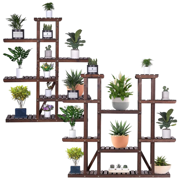 AMERLIFE Carbonized Fir Wood Plant Stand Shelving Unit