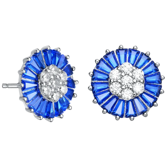 Genevive Sterling Silver Sapphire Blue Cubic Zirconia Stud Earrings