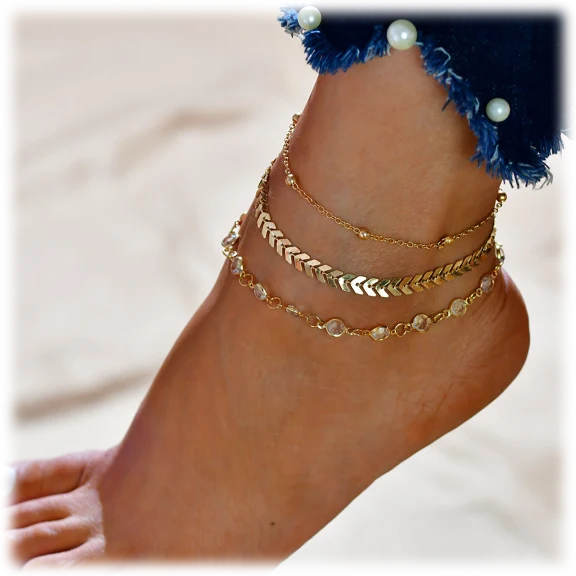 Golden NYC Jewelry 18K Gold Plated Layered Dainty Link Anklet