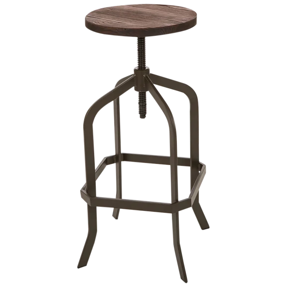Glitzhome Metal Revolving Stool With Solid Wood Seat