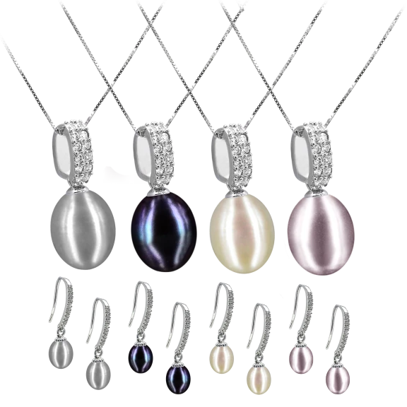 Pacific Pearls 18K Gold Diamond Drop Earrings and Pendant Set