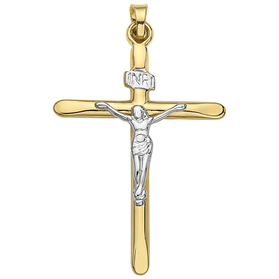 Pori Jewelers 14K Two-Toned Gold Jesus On Simple Cross Pendant