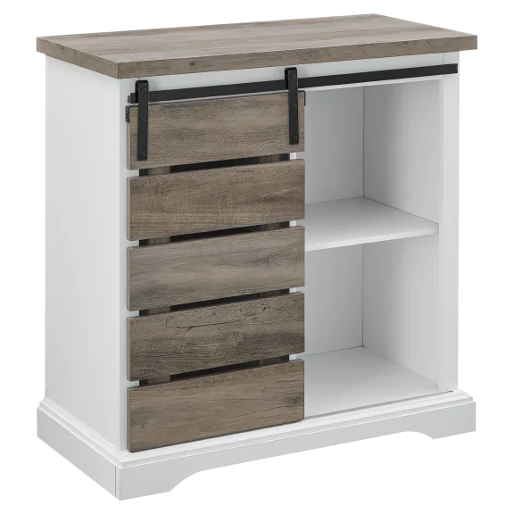 Walker Edison Alba 32" Two-Tone Sliding Slat Door Accent Cabinet