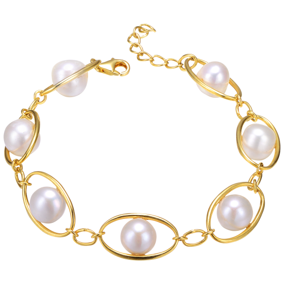 Stella Valentino Sterling Silver 14K Gold Plated Freshwater Pearl Bracelet