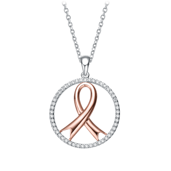 Genevive Sterling Silver Two Tone Diamonds Round Loop Necklace