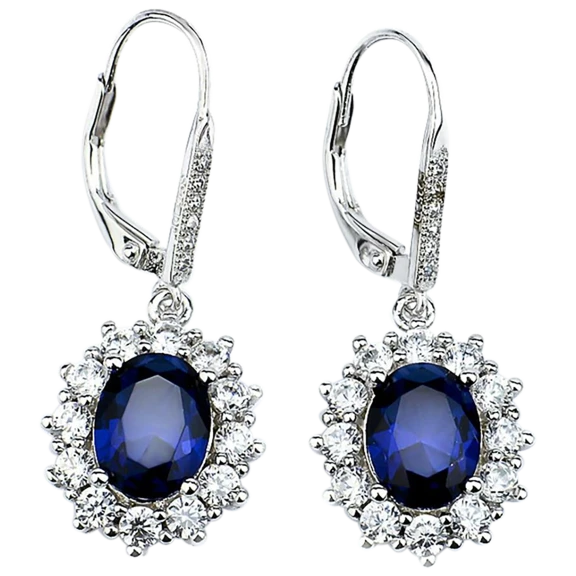 Rose And Lilly 18K White Gold Plated Vintage Lever Back Halo Sapphire Earrings