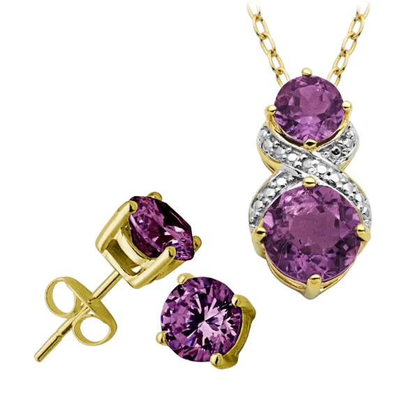 Morgan & Paige African Amethyst Pendant & Earring Set with Diamond Accents