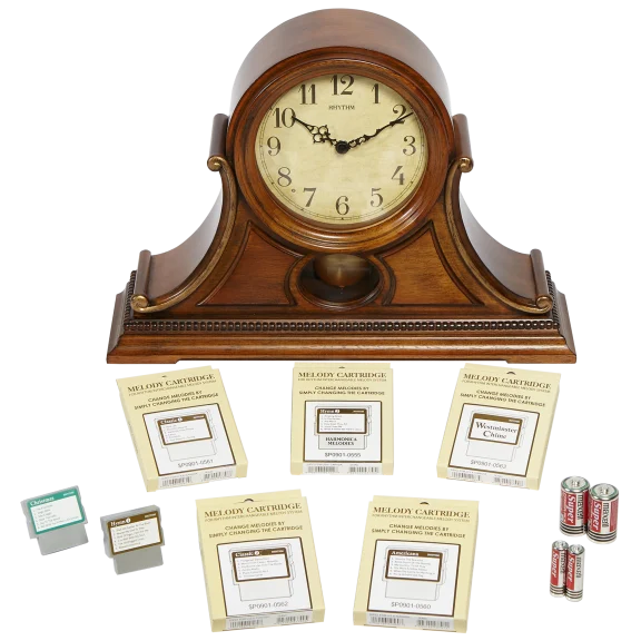 Rhythm Lancaster Wooden Musical Mantel Clock with 7 Music Cartridges