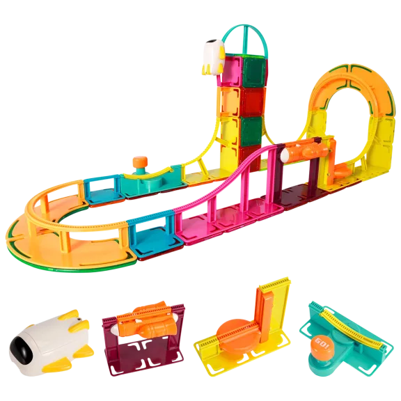 Hakol Kids Building Blocks 64-Piece Magnetic Tiles Sky Track