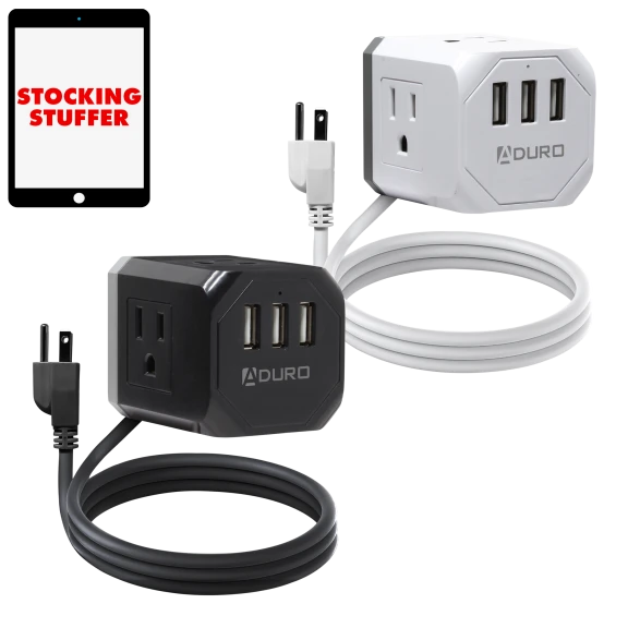 PowerUp Squared Power Strip with 3 Outlet & 3 USB Ports