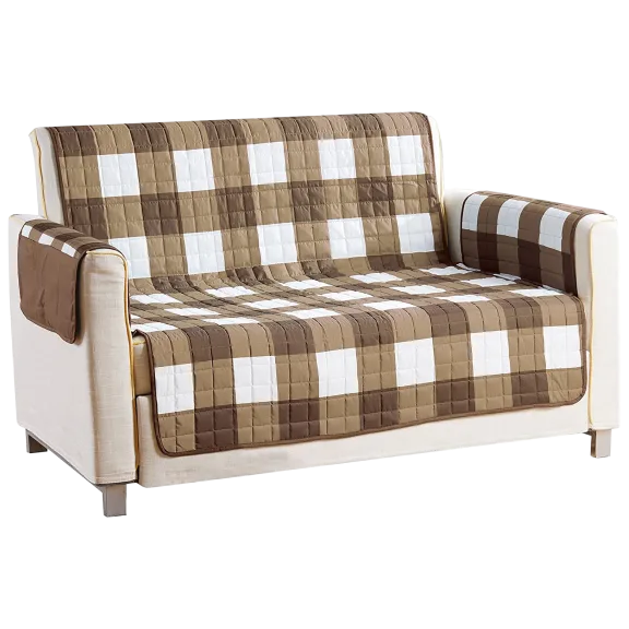 Quick Fit Alba Reversible Waterproof Microfiber Loveseat Cover in Taupe