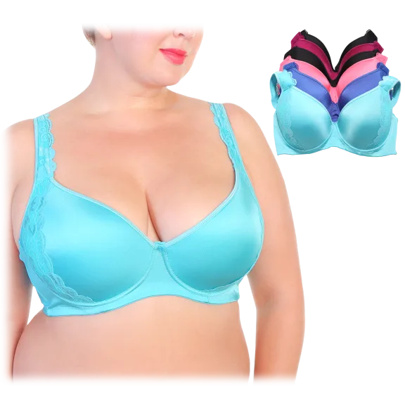 6-Pack: Angelina Wired, Padded Extended Size Bras with Cushioned Straps