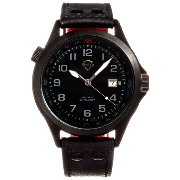 Shield Palau Leather-Band Men's Diver Watch with Date
