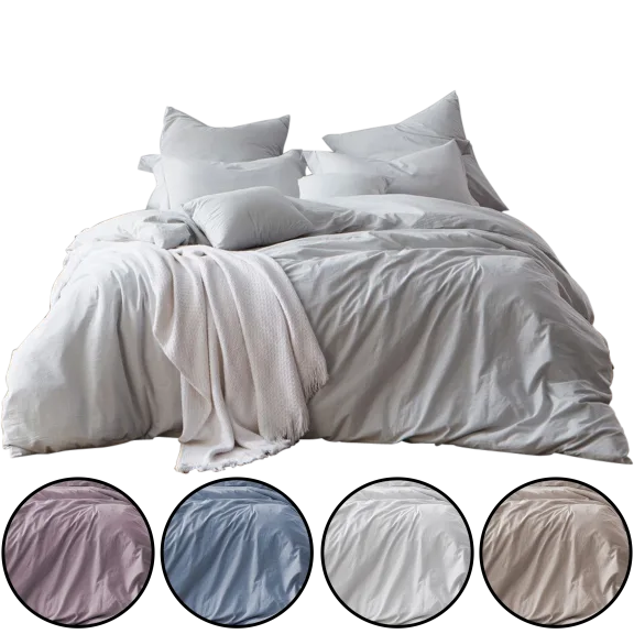 Luxury Home Pre-Washed Yarn Dye Cotton Chambray Duvet Cover Set