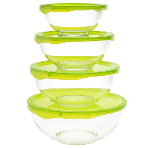 Coccot 8 Piece Round Borosilicate Glass Mixing Bowl Set with Easy Snap-on Lids