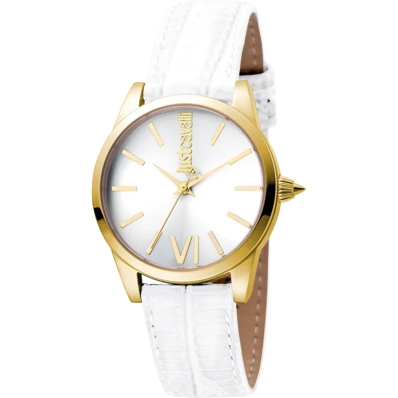 Just Cavalli Women's Relaxed Velvet Silver Dial Calfskin Leather Watch