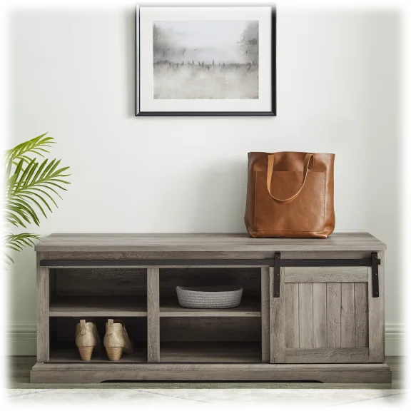 Walker Edison 48" Sliding Grooved Door Entry Bench with Storage