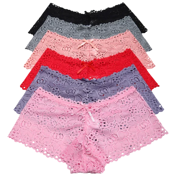 6-Pack: Angelina Lace Cheeky Boxer Panties