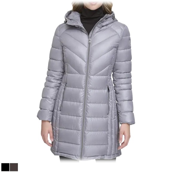 Kenneth Cole Quilted Longline Hooded Puffer Coat
