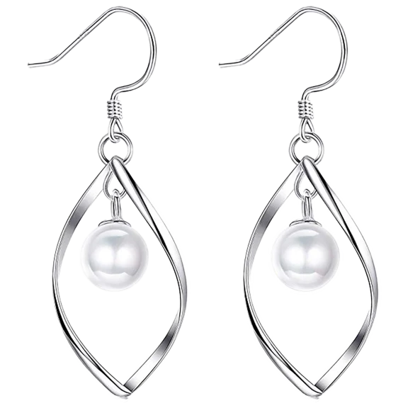 Golden NYC Jewelry White Gold Plated Pearl Dangling Earrings