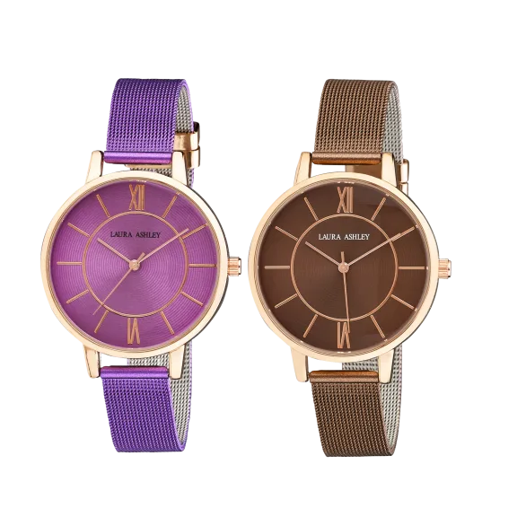 Laura Ashley Colored Mesh Band Roman Numeral Watches