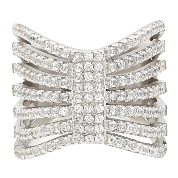 18K White Gold Sterling Silver Stacked CZ Ring