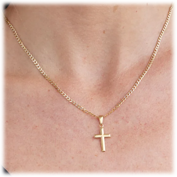 Savvy Cie Two Tone Diamond Cut Cuban Chain Cross Pendant