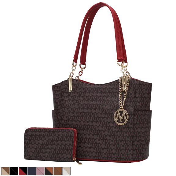 MKF Collection Savannah M Logo Printed Tote and Wristlet Wallet by Mia K
