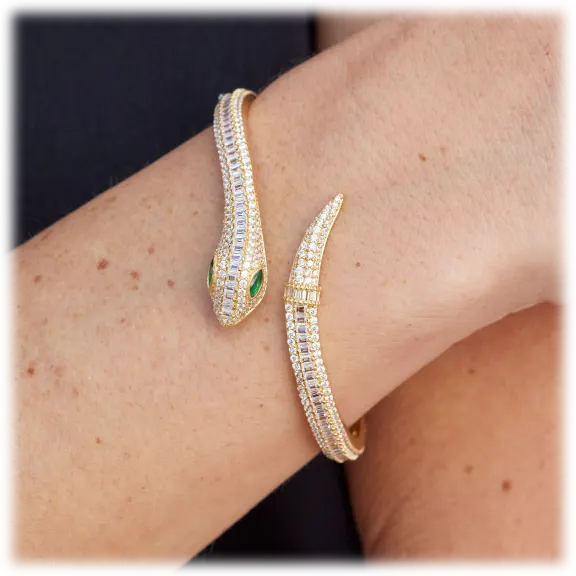 Savvy Cie Gold Over Silver Statement Snake Hinge Bracelet