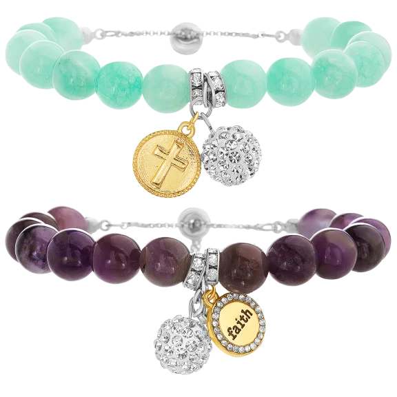 NES Jewelry Fine Silver Plated Two-Tone Charms, Pave Ball, and Beaded Bracelet