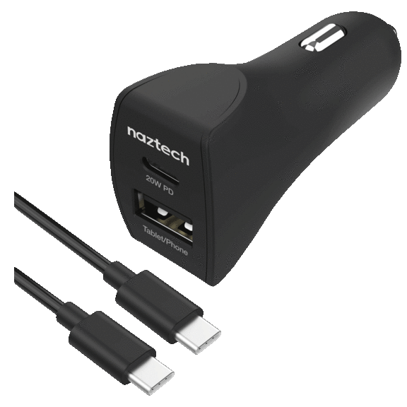 Naztech 20W PD USB-C + 12W USB-A Car Charger with Charging Cable
