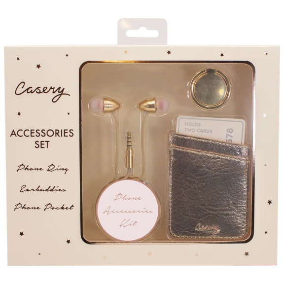 Casery Phone Accessories Set with Ring, Wallet & Headphones