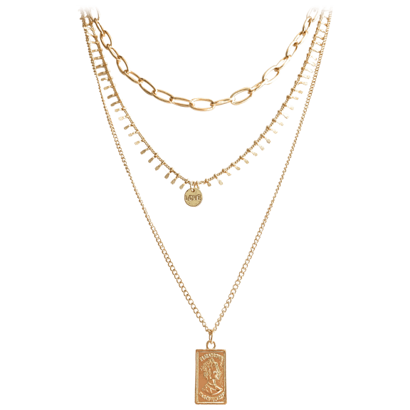 Hollywood Sensation 3-Layer Necklace with a Rectangle Pendant