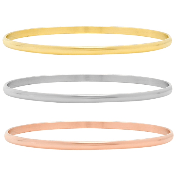 Ladies 3-Piece 18k Rose Gold, 18k Gold, Stainless Steel Bangle Set