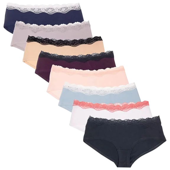 8-Pack: Emprella Women's Cotton Lace Hipster Underwear