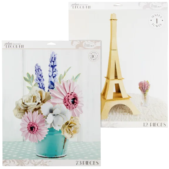 2-Pack: Jolees Parisian 10-Paper Flowers & 27-Inch Gold Eiffel Tower Kit
