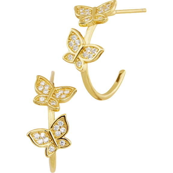 Savvy Cie Pave Butterfly Hoop Earrings