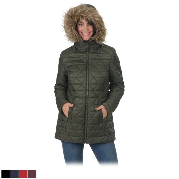 Marc New York Quilted Down Jacket with Removable Faux Fur Hood