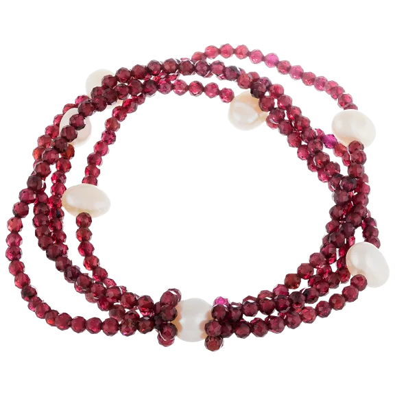 Splendid Pearls Quad Row Red Spinel Pearl Bracelet