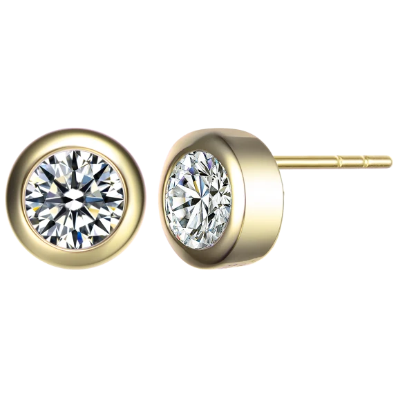 Genevive Modern Cubic Zirconia Gold Plated Stud Earrings