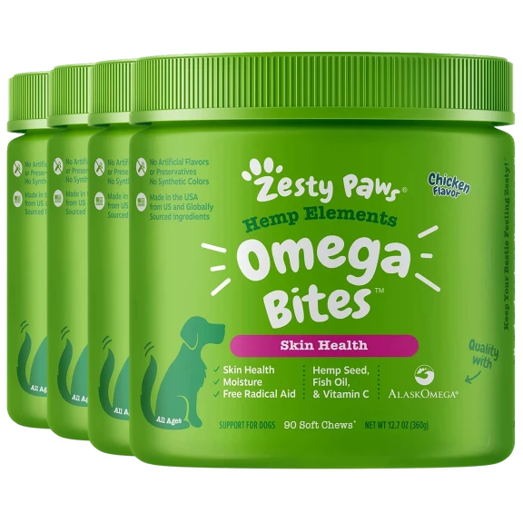 4-Pack: Zesty Paws Hemp Elements Omega Bites (360 Soft Chews)