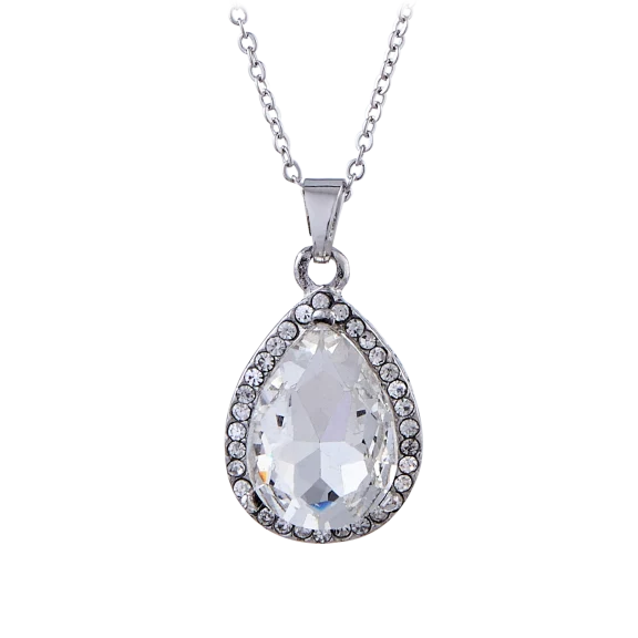 Hollywood Sensation Crystal Teardrop Pendant Necklace in 18K White Gold-Plated