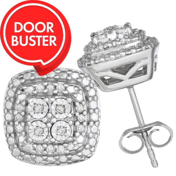 Brilliant Diamonds 1/10 Carat TW Halo Cushion Earrings